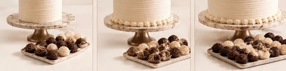 Bolos dos kits P, M e G com brigadeiros